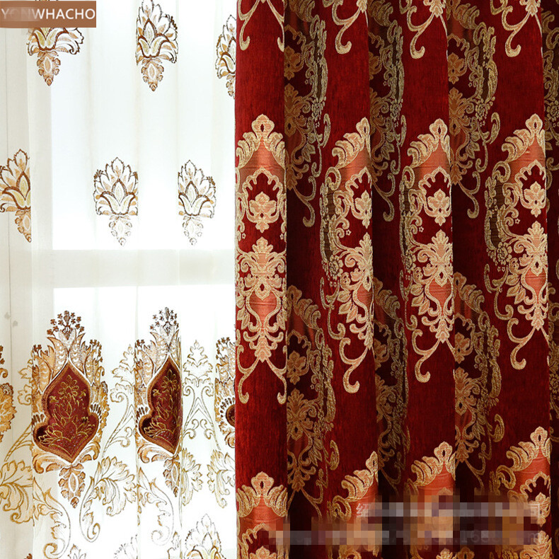 Luxury noble European red thick chenille cloth blackout curtain valance B625