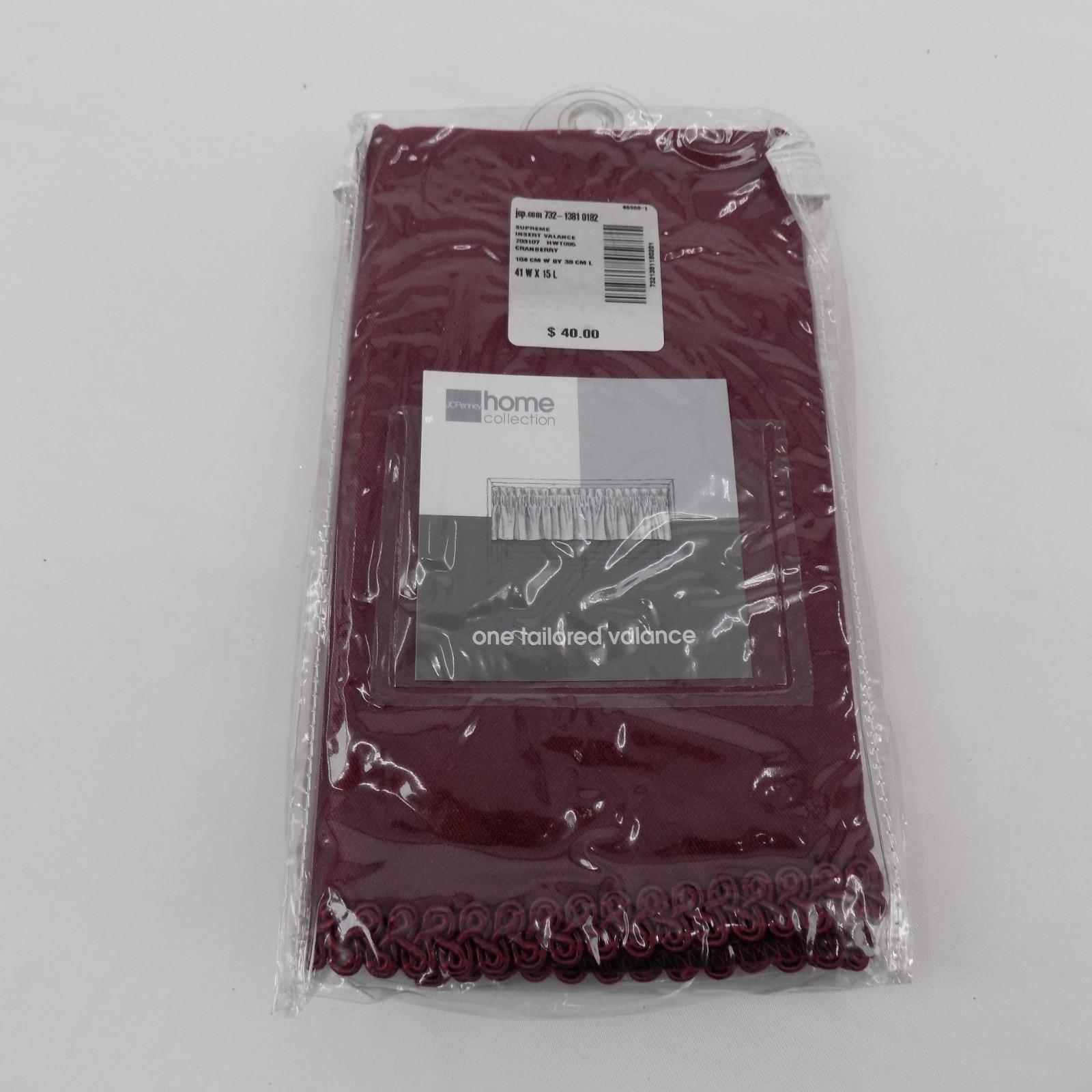 JCPenney Home Collection One Tailored Valance Cranberry 41W x 15L New in Package