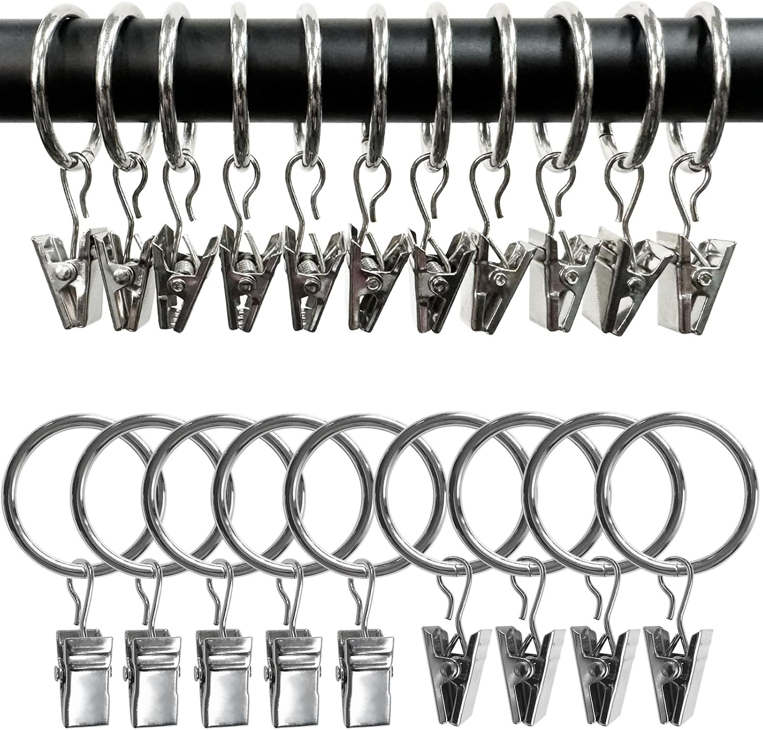 90 Pack Curtain Rings with Clips, Drapery Clips with Rings, Drapes Rings 1.26 in