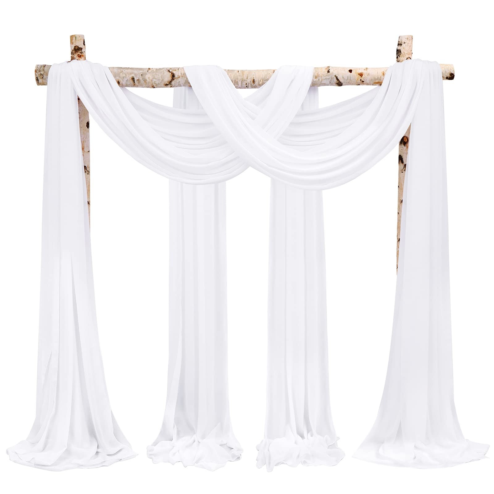 Showgeous – 12 Panels 28 X 20Ft White Chiffon Sheer Backdrop Curtains