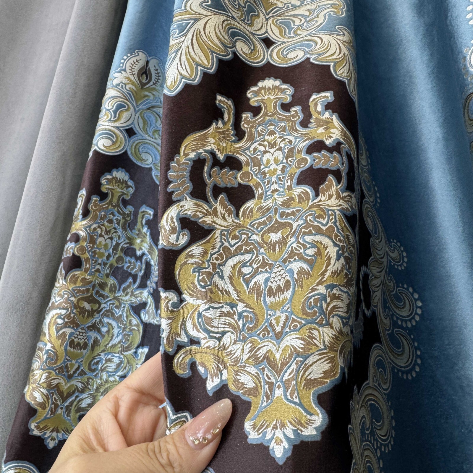 European elegant velvet splicing grey thick cloth curtain valance drape C2145
