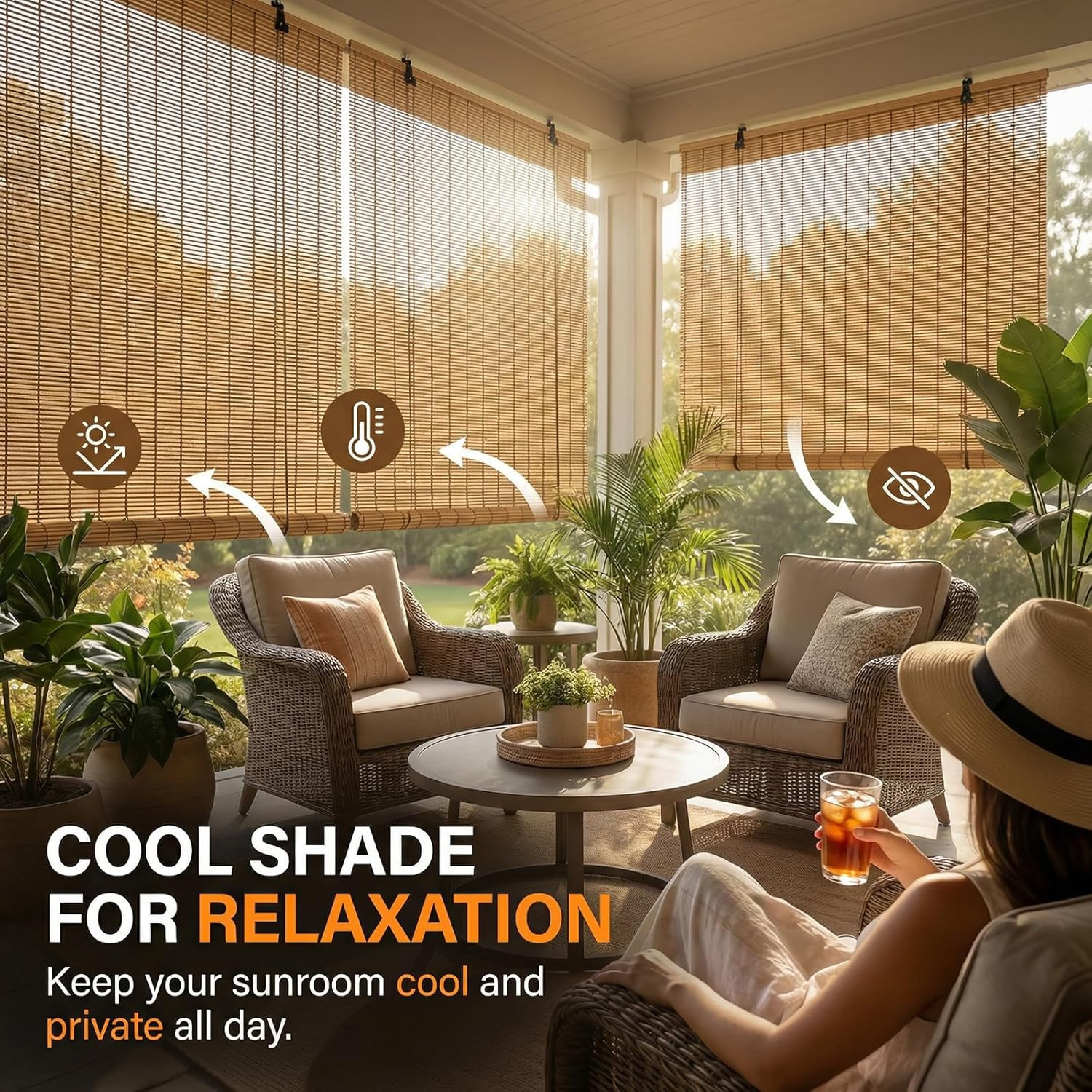 Bamboo Blinds for Interior Windows and Outdoor Patio, 18″W x 36″H, Brown-2