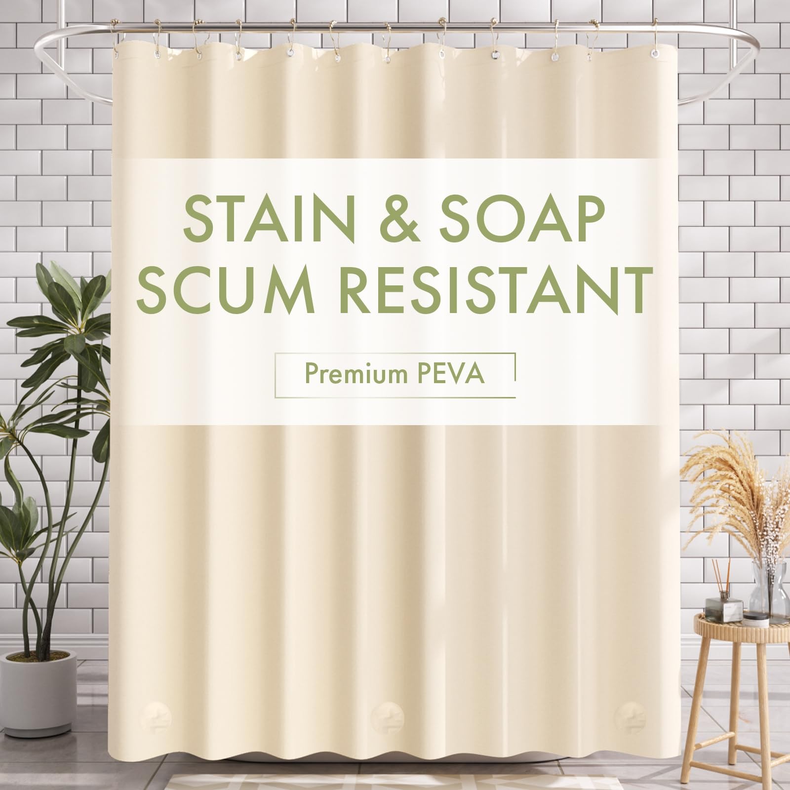 AmazerBath Shower Curtain Liner, 72×72 Beige 72″W x 72″L (Pack of 1),