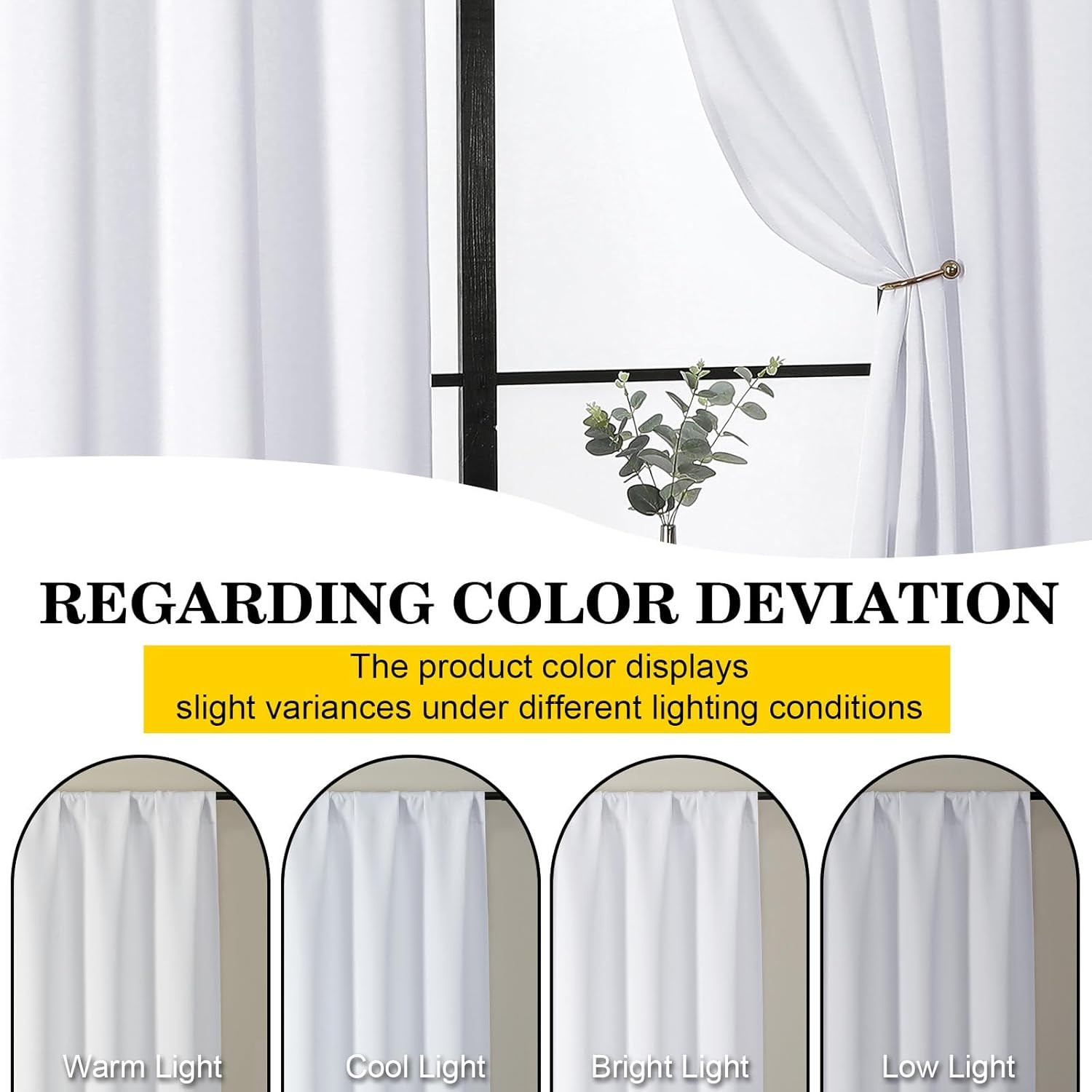 White Kitchen Curtains 36 Inch 2 Panel Light Filtering Rod Pocket Set