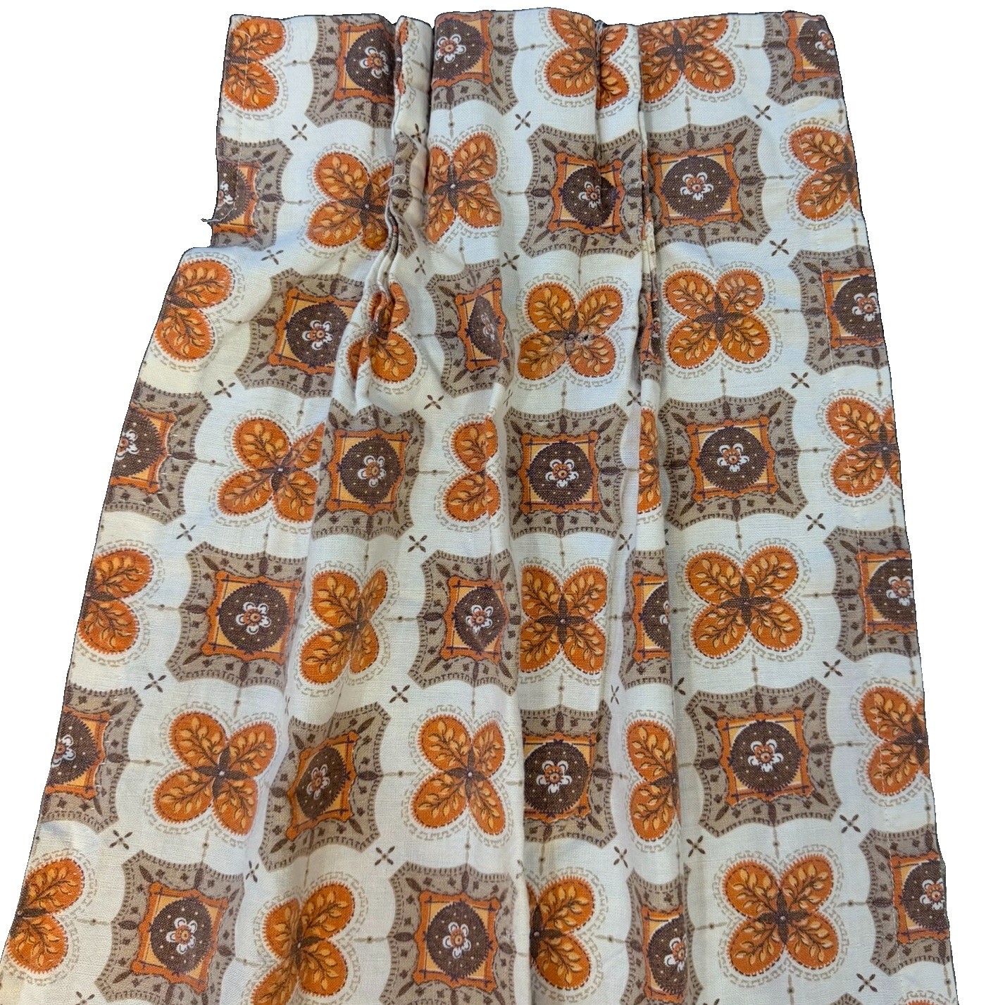 1 Vintage MCM Orange Brown Geometric Pleated Curtain Panel Mid Century Mod 10.5”