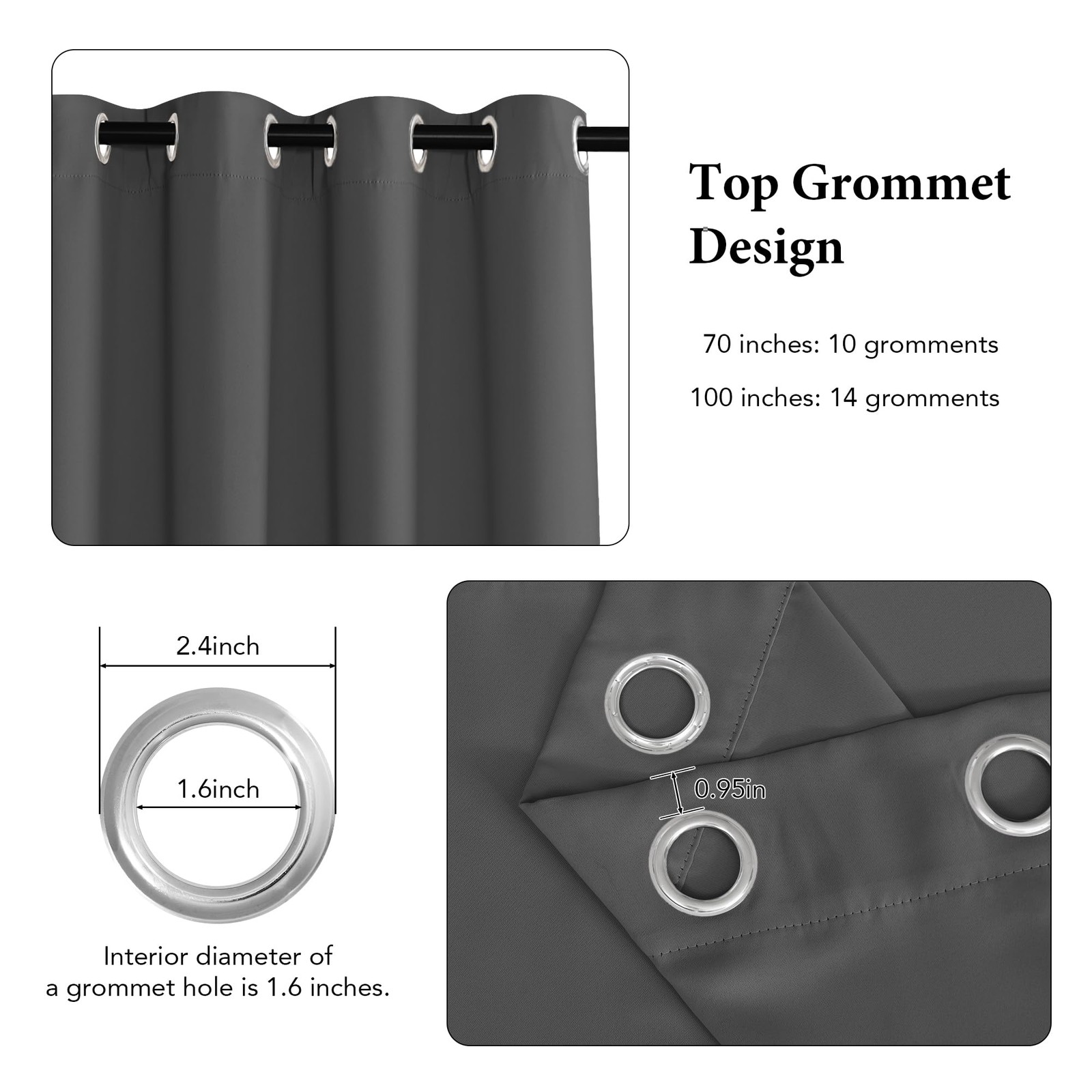 RYB HOME Blackout Curtains & Drapes for 100″W x 84″L (Pack of 1), Grey
