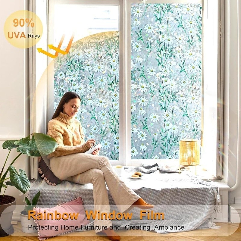 Leaf Pattern Window Film Privacy Light Control Easy Install Removable 17.5×78.7
