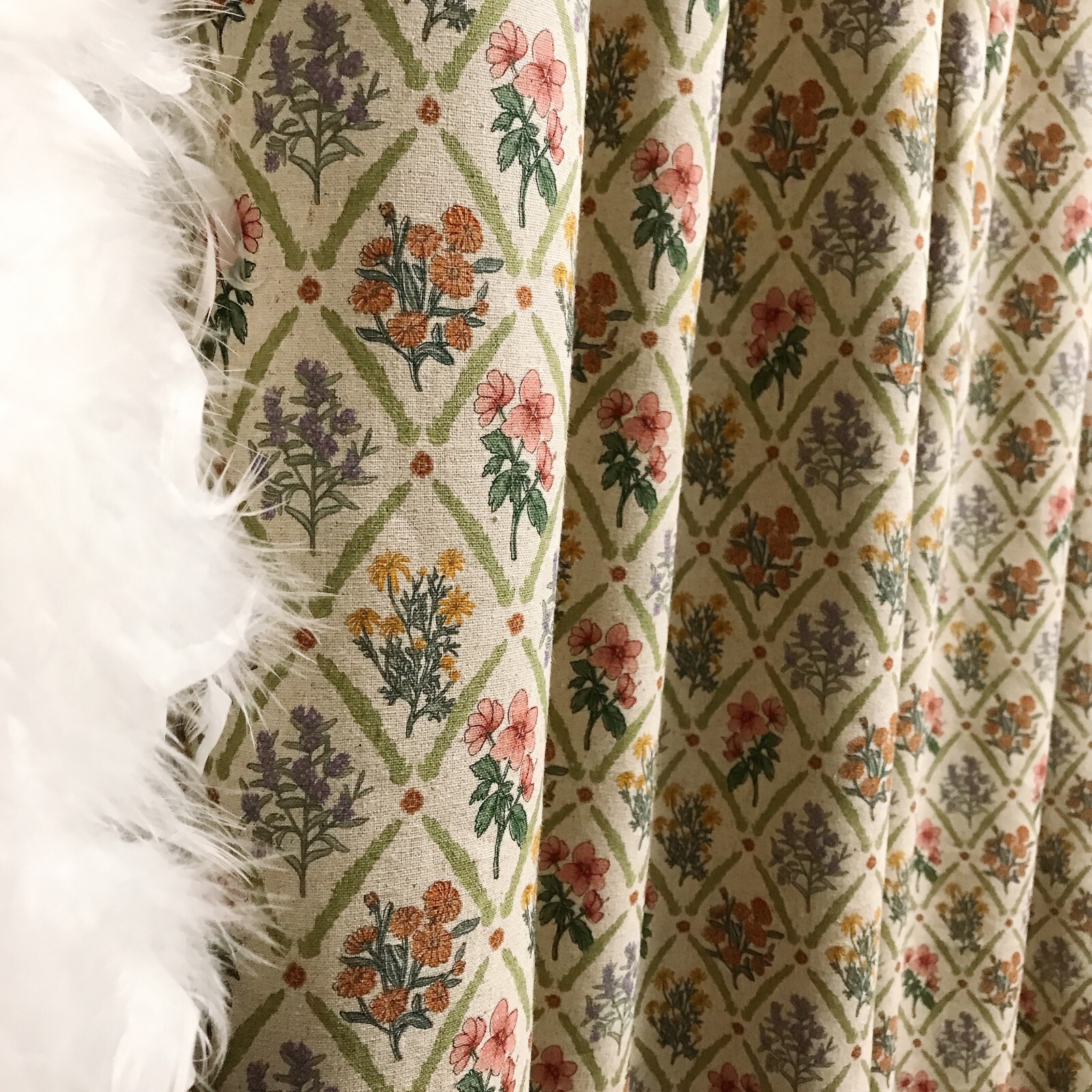Modern Vintage Handmade Floral Rhombus Pattern Natural Beige Curtain Panels