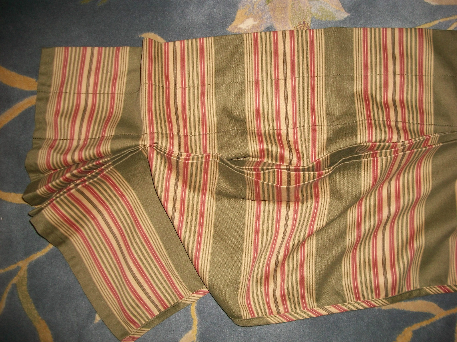 Waverly Sweetwater Tucked Valance 80×16″ Striped Olive Green Ivory Cinnamon