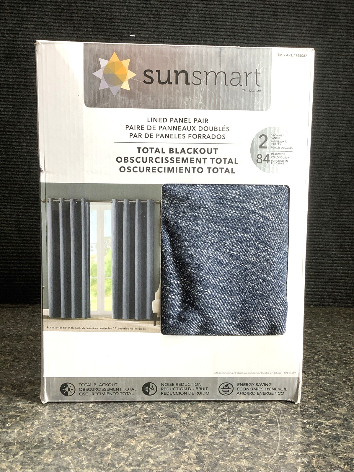 SunSmart Total Blackout Curtain Panels – 2-Pack – Indigo Blue 54×84