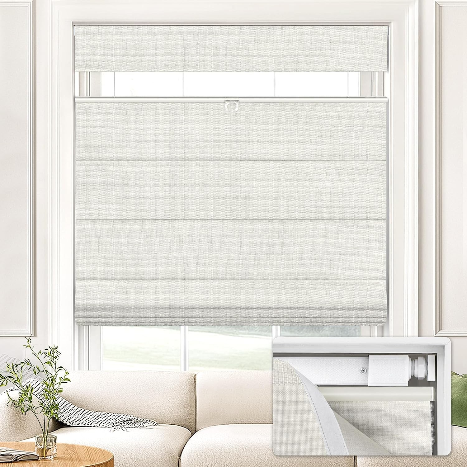 No Drill Down Bottom Up Roman Shades, 26×64in, Natural | 100% Blackout Fabric,