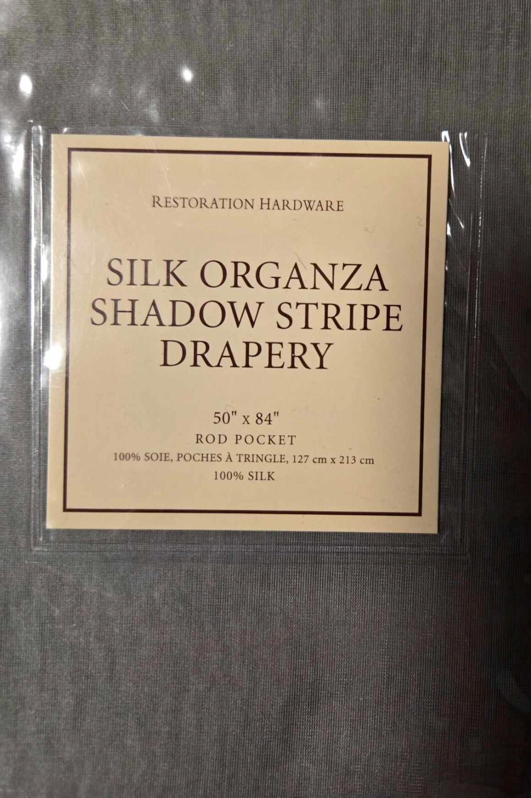 NWT Restoration Hardware Organza Shadow Stripe 100% Silk Drapery 50×84″