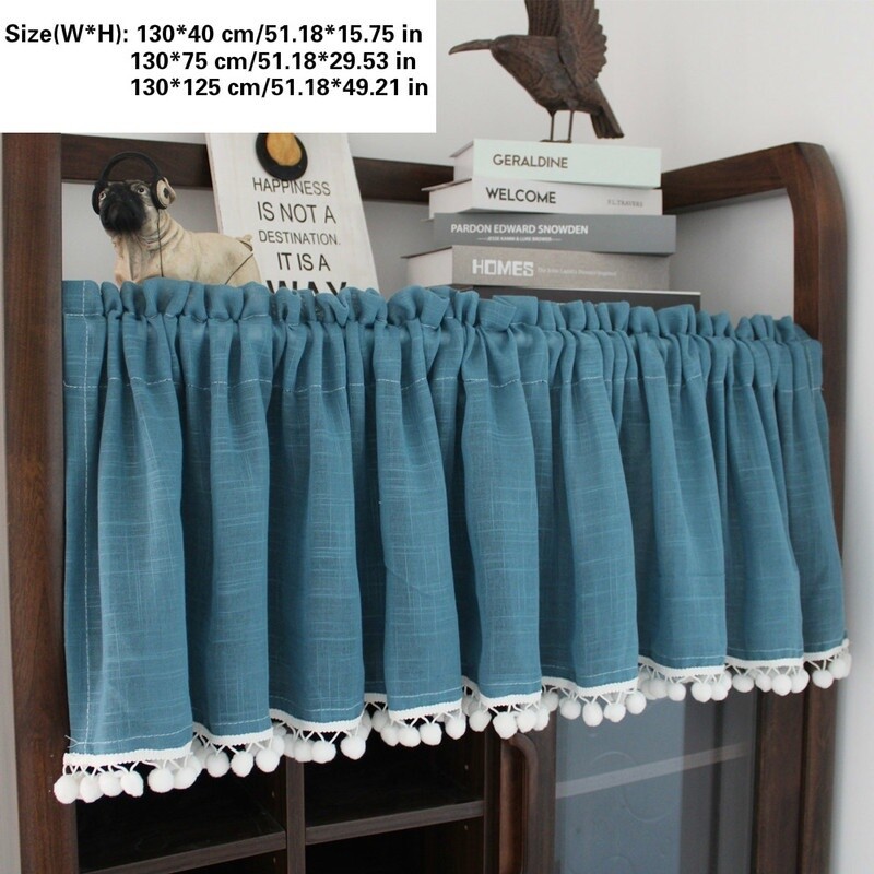 Ruffled Cafe Curtain Pompoms Balls Trim Home Kitchen Half Curtains Village Decor