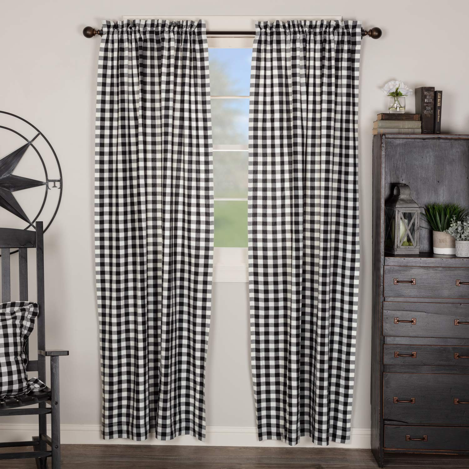 Vhc Brands Annie Buffalo Check Cotton Farmhouse Curtains Rod Pocket Tie Backs