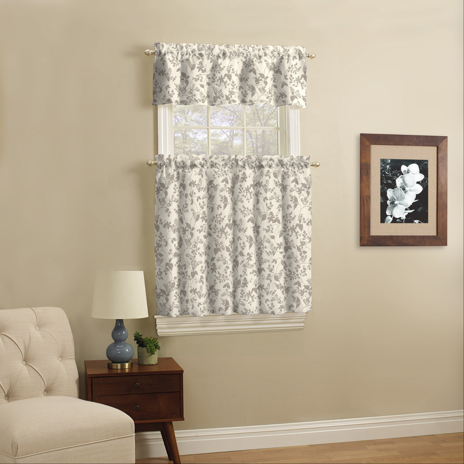 Leaf Vines 3 Piece Tailored Window Valance/Tier Sets, Color Choices, Modern -NEW
