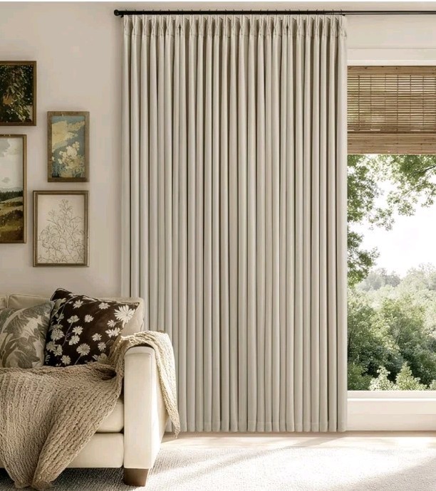 Oatmeal Pinch Pleated 100% Blackout Linen Curtains 100″ L x 40″ W 2 Panels