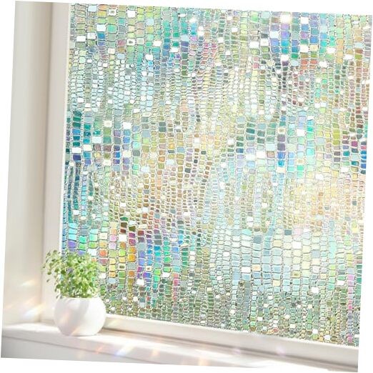 Window Privacy Film, Stained Glass Window Films 3D 17.5″ x 78.7″ Rainbow