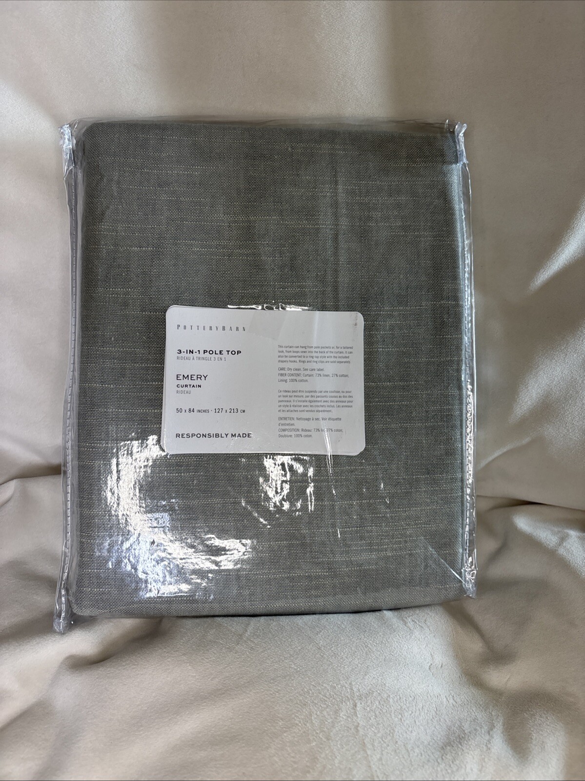 pottery barn Emery Linen 1 curtain 50×84 – Mineral Blue- Light Filtering