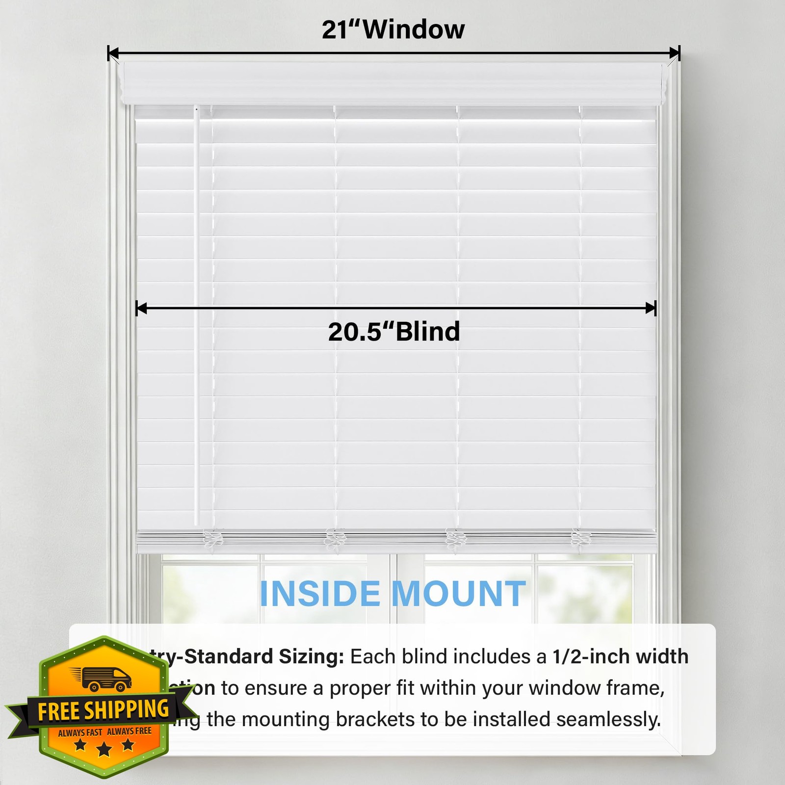 AOSKY 2″ Faux Wood Blind White 21″W x 60″H