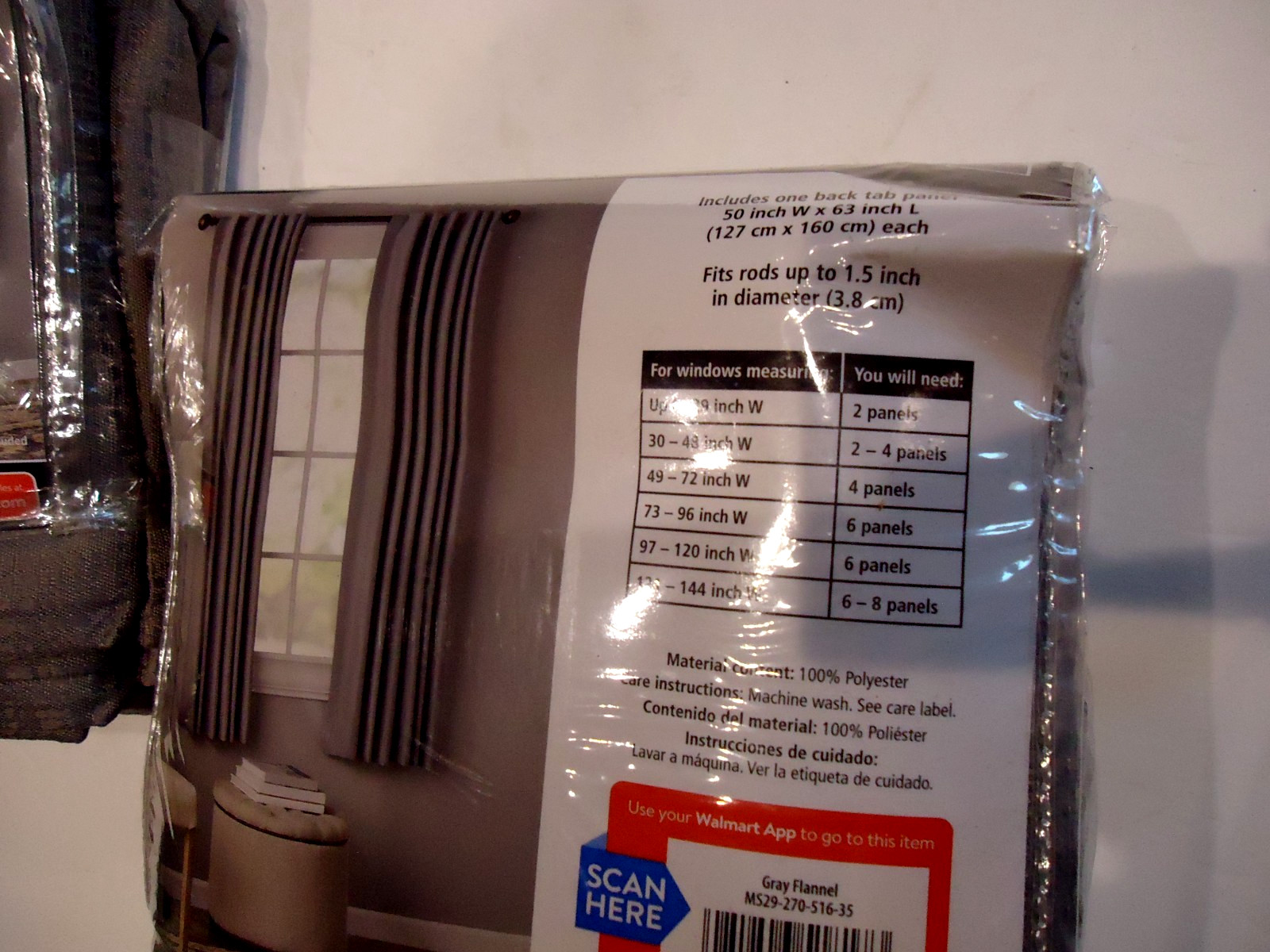 Lot of (2) Mainstays Solid Gray Blackout Curtain 63″Hx 50″W Panels