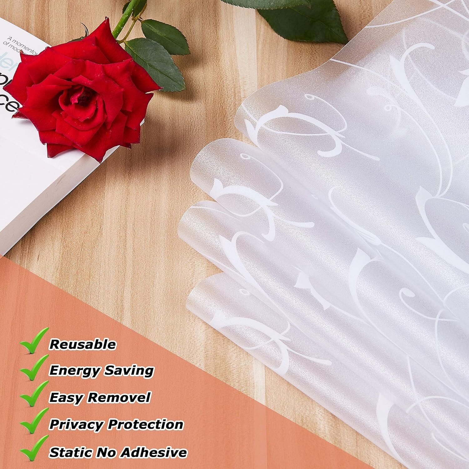 Stylish Window Cling Film, Frosted Glass Design, Easy Removal, 35.4 x 78.7 Inch