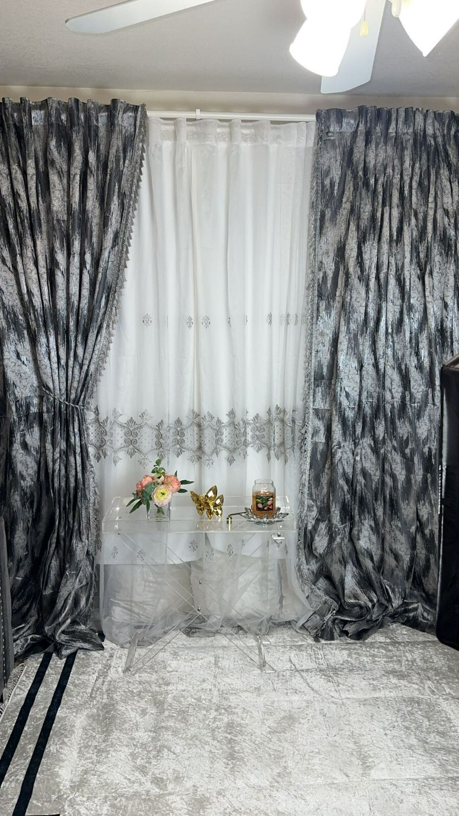 New Luxury Curtain Set Of 4 Panel Window Living Room with Sheer. Black 54×84