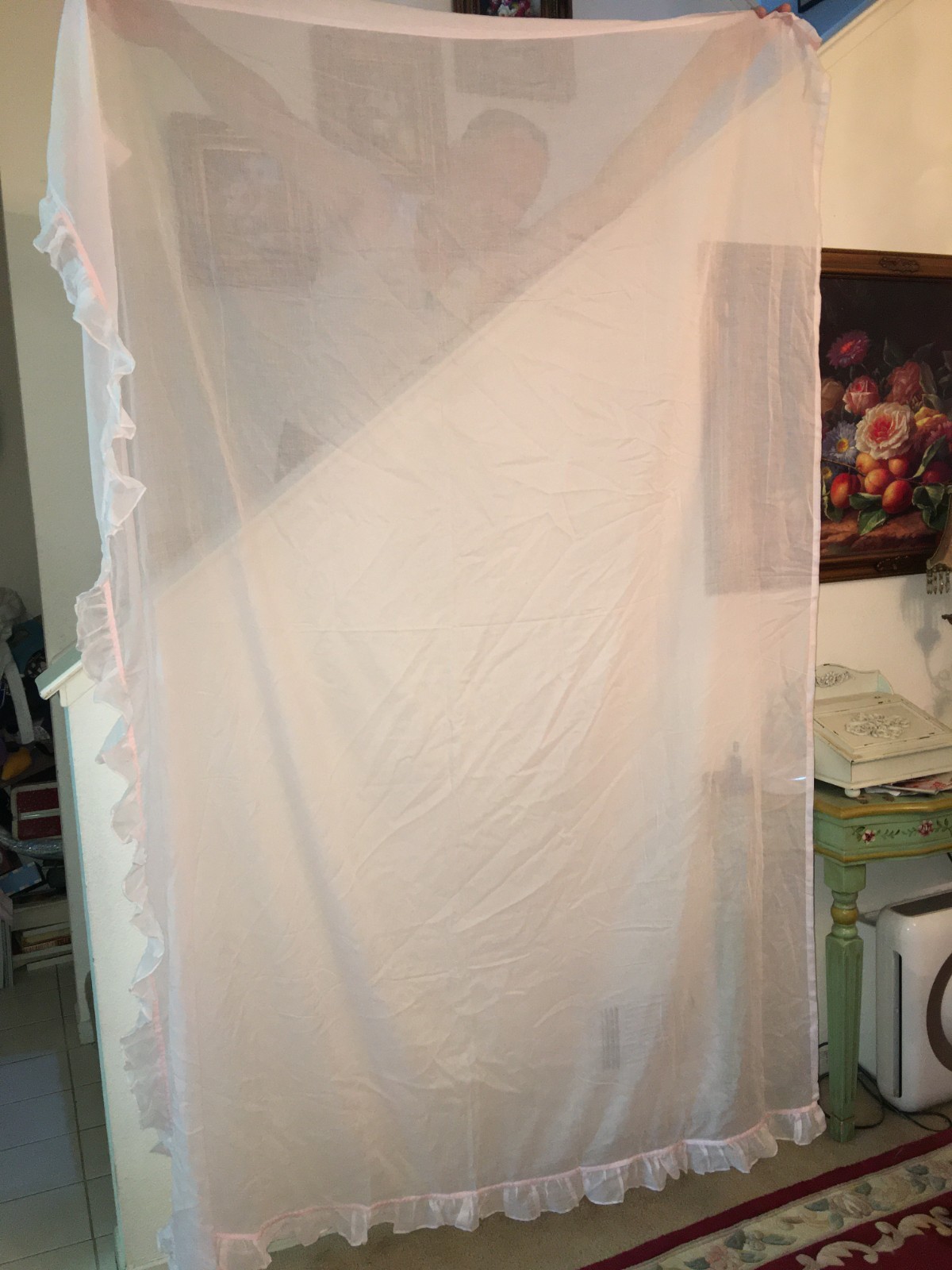 SIMPLY SHABBY CHIC Sheer CURTAIN Pink Ruffles PANELS PAIR Cotton