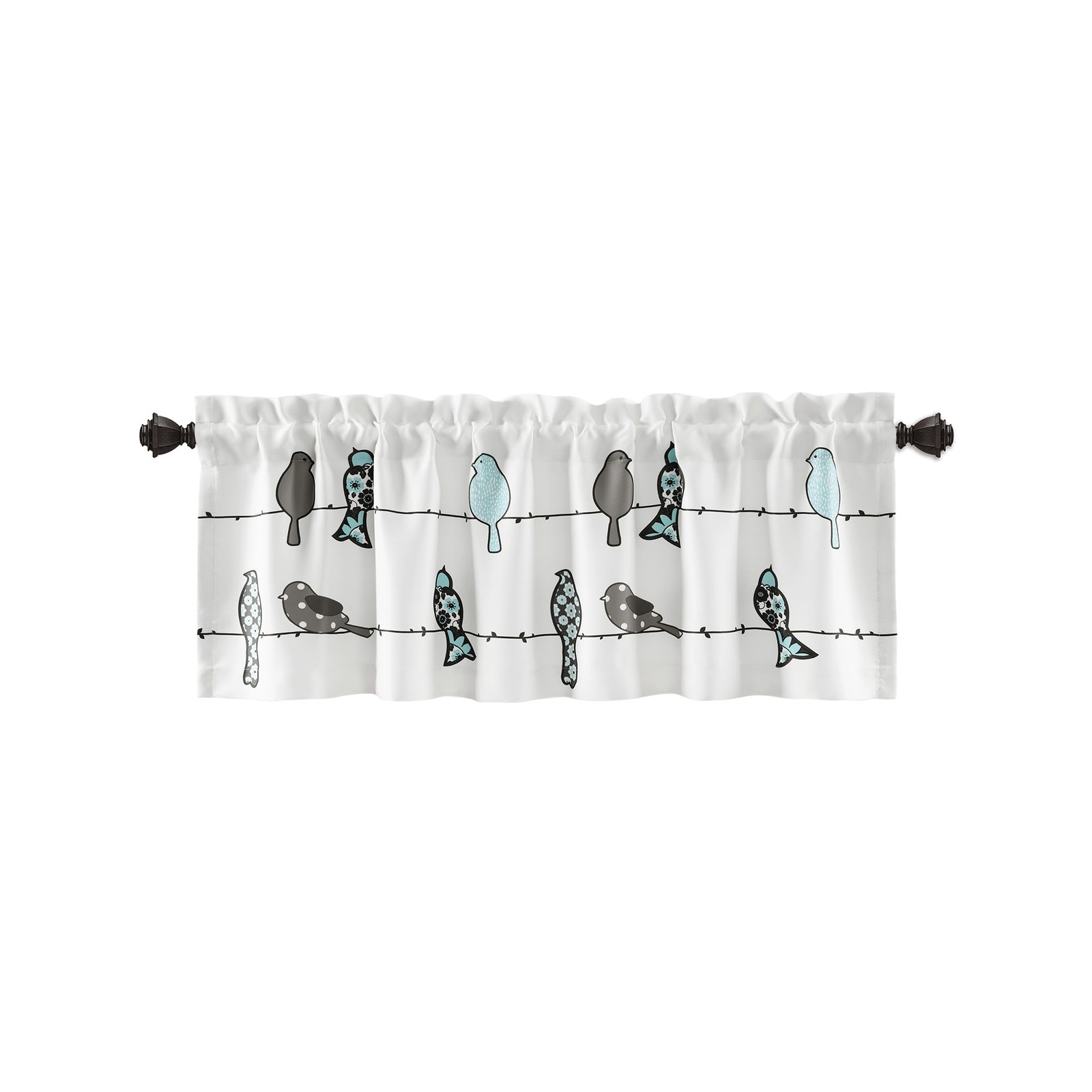 Light Filtering Bird Valance Curtain 52″ W x 18″ L – Blue Gray Floral Decor