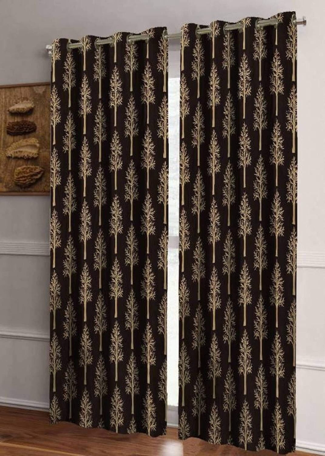 New 2 Pieces Printed Long Door Curtain Set 9 Feet Brown