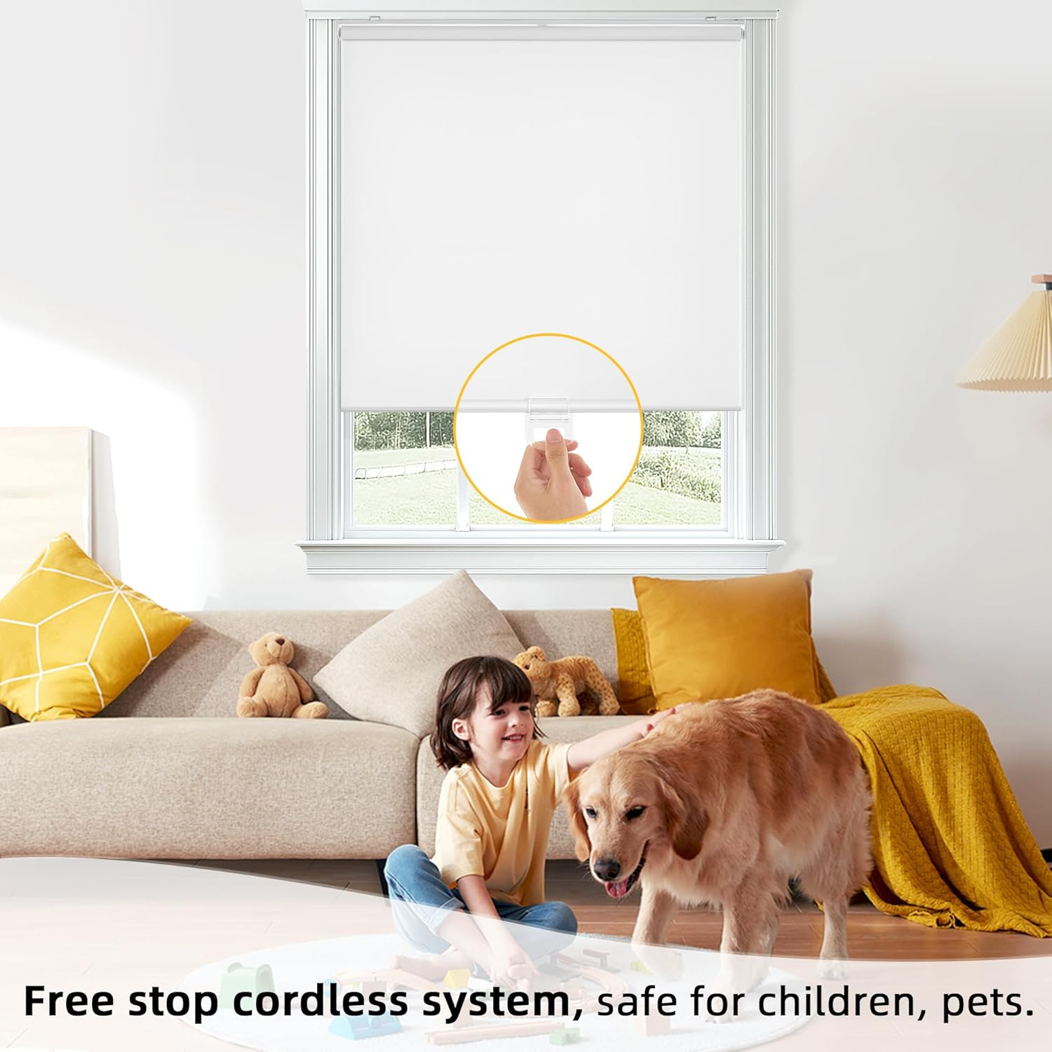 Cordless 100% Blackout Roller Blinds, White, 48″ W x 72″ H, UV Protection