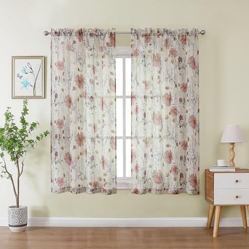 Printed Sheer Curtians 54 Inches Long for 42″W x 54″L (Pack of 2) Multi Color