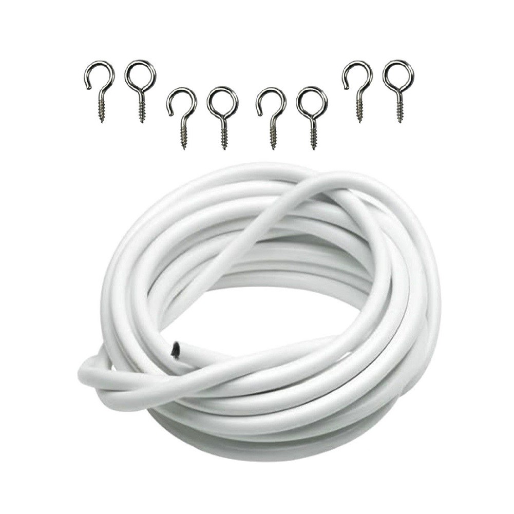 3m White Expanding Curtain Wire w/ 4 Hooks & 4 Eyes For Light Weight Curtains