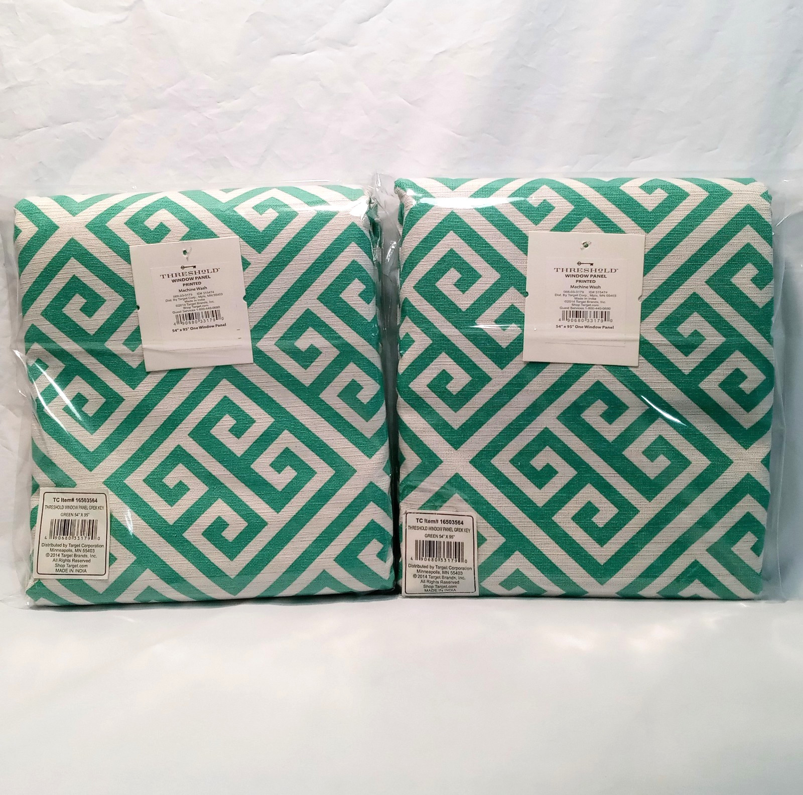 2 Panels Threshold Green & White Greek Key Window Curtain 54 x 95 Target India