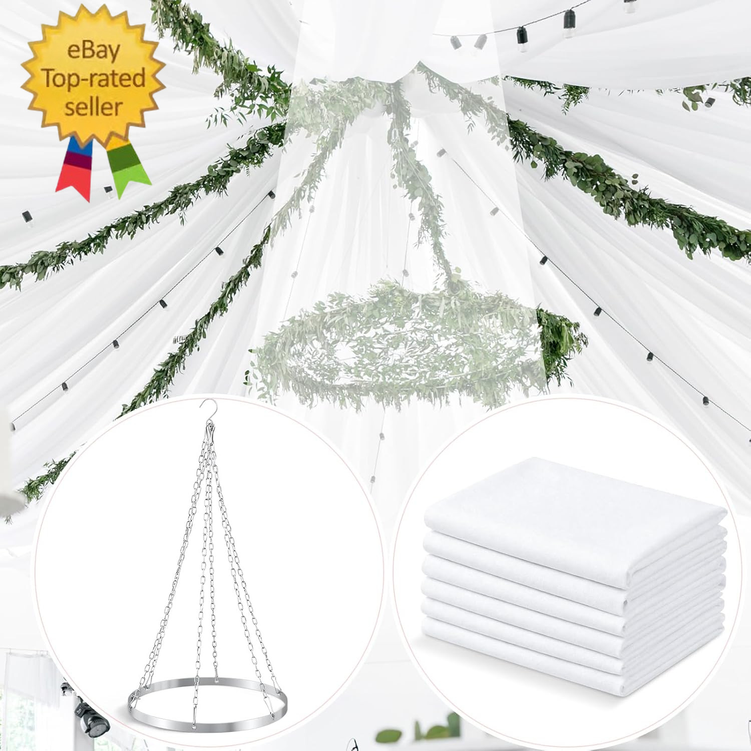 5Ft X 20Ft 6 Panels 12 Inches Ceiling Drapes Hanging Kit with Drapery- Ceiling H