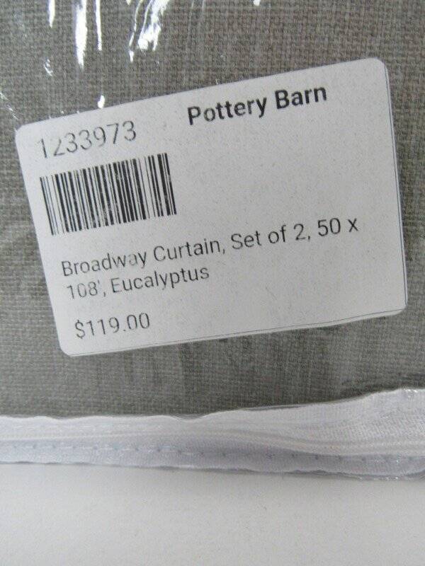 Pottery Barn Broadway Curtains Unlined Set/2 50 x 108″ (2 Panels) Eucalyptus New