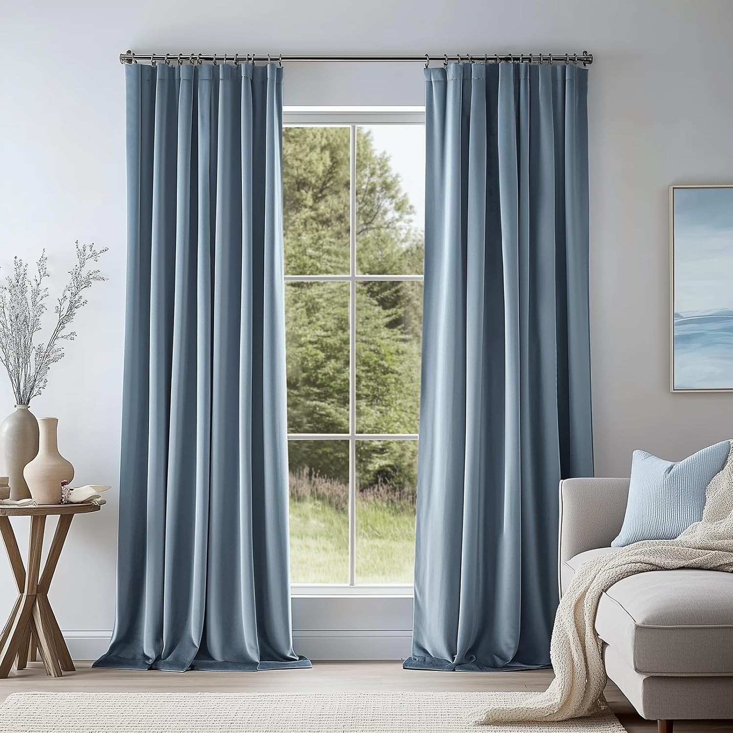Blue Velvet Blackout Curtains 84 Inches Long, Slate Blue Light Stone Blue Dus…