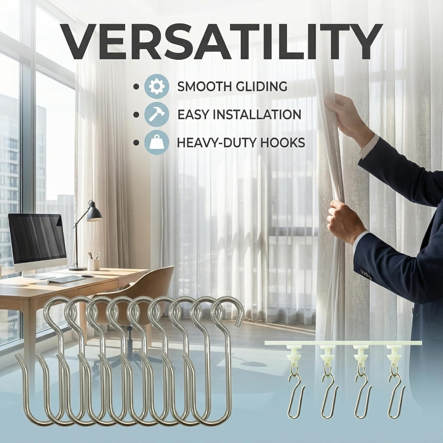 40 Pcs Curtain Track Gliders and Hooks Set Includes 20 Plastic Track Rollers 20