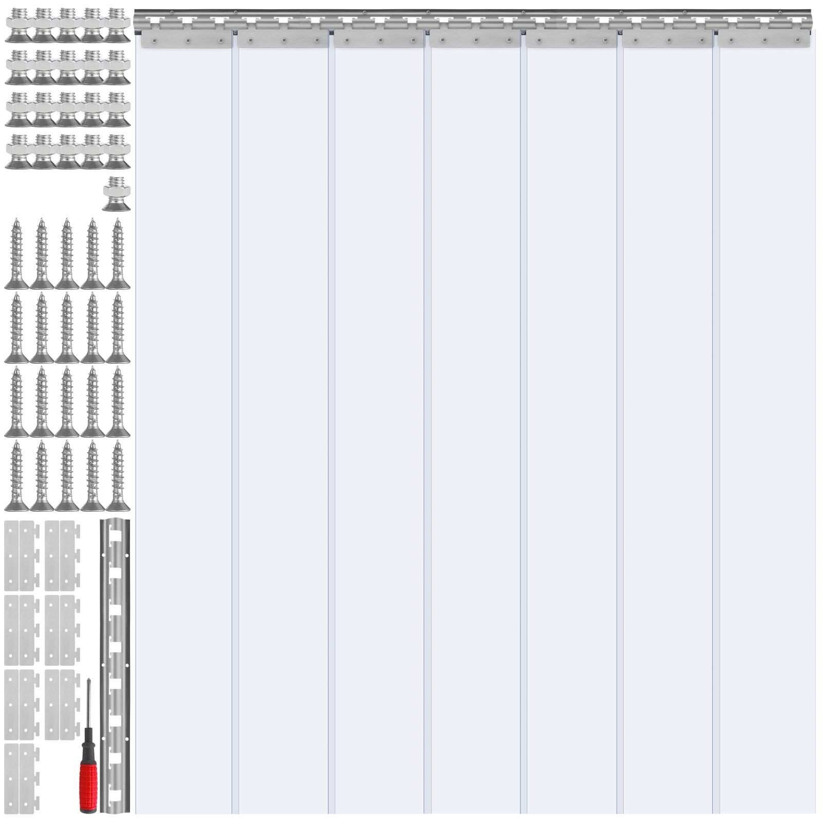 Clear PVC Strip Curtain 42in W x 84in H, 0.08in Thick, 7-Piece Set