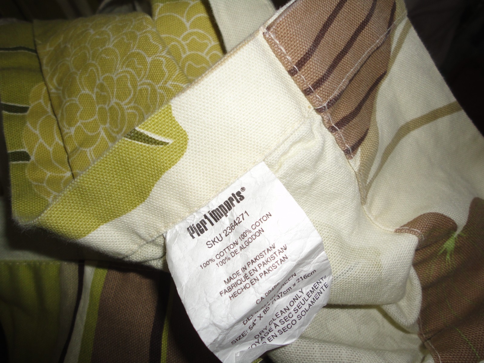 PIER 1 IMPORTS DELILAH GREEN BROWN FLORAL LEAVES STRIPE (2) PANELS CURTAIN 53X83