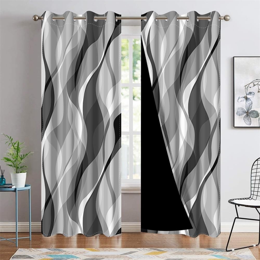 DORCEV Modern Abstract Grey Striped Blackout Curtains Black and Grey Ombre Windo
