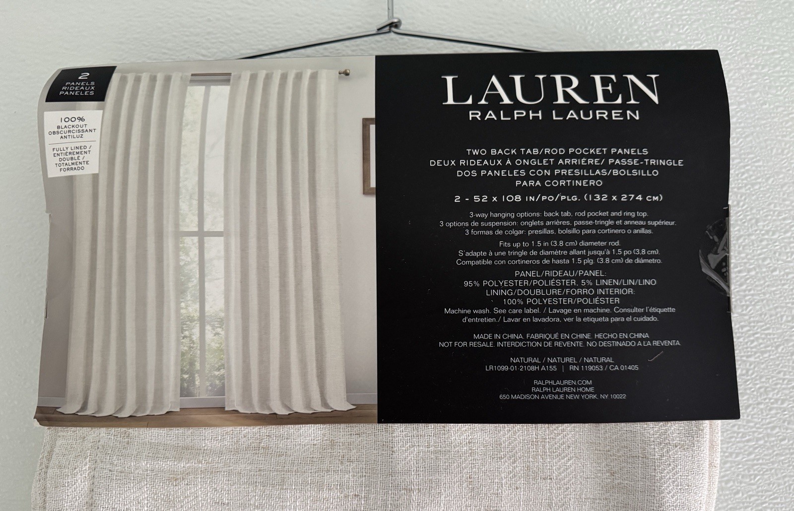 Ralph Lauren Window Curtains Blackout 2 Panel 52 x 108 Linen Natural Herringbone