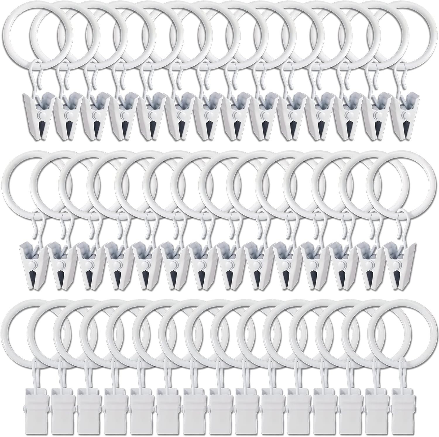 Set of 44 White Curtain Rings with Clips for Elegant Drapery Solutions