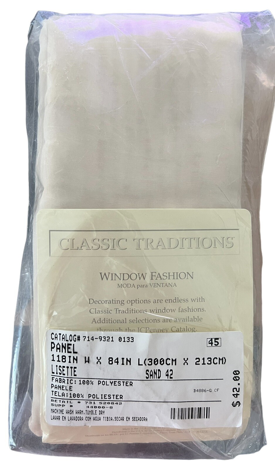 Classic Traditions Shear Polyester Sand Curtains 1 Panel Shears 118″ x 84″ NOS