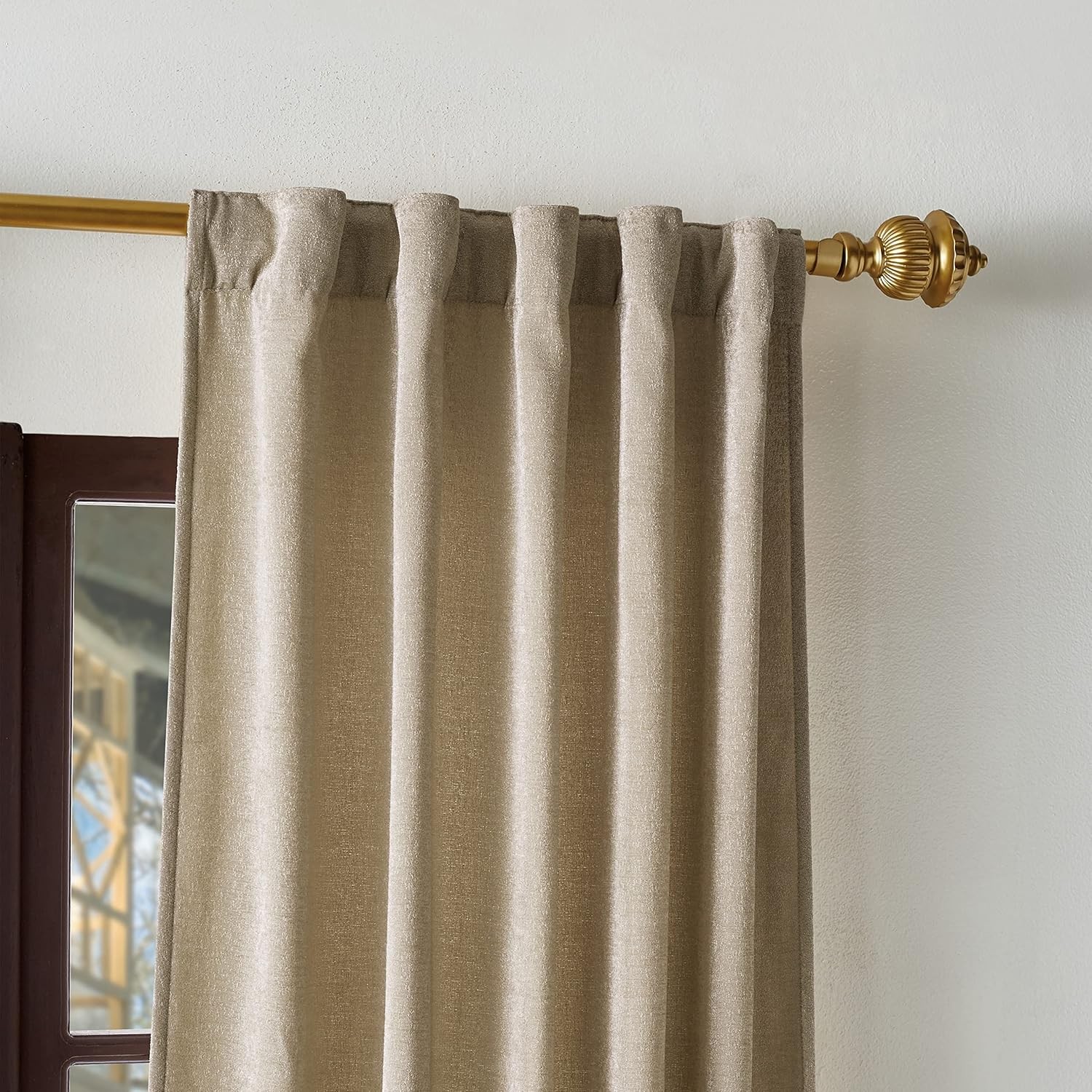Naples Chenille Solid Back Tab Window Curtain Panel Pair, 95″, Natural