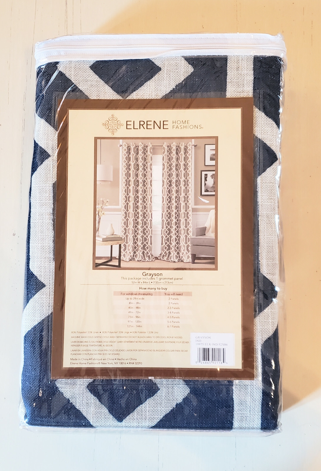 Elrene Grayson Trellis Indigo Blue Room Darkening Window Curtain Panel, 52″x84″