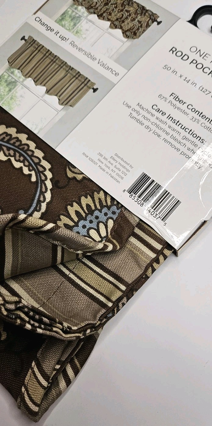 NEW REVERSIBLE ROD POCKET WINDOW VALANCE 50 in X 14 in Drexel Chocolate