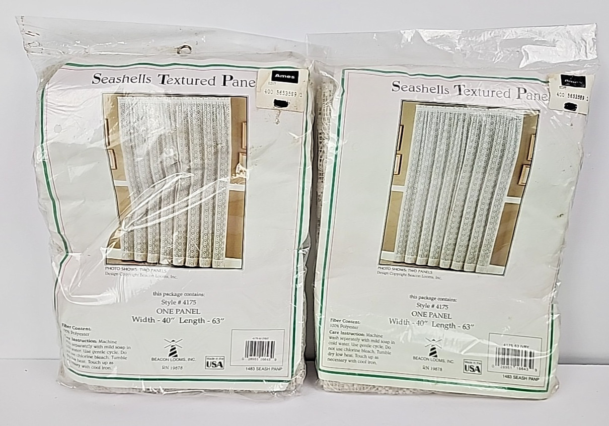 Beacon Looms Window Panel Curtain Ivory LACE Seashells #4175 40″ X 63” 2 Panels