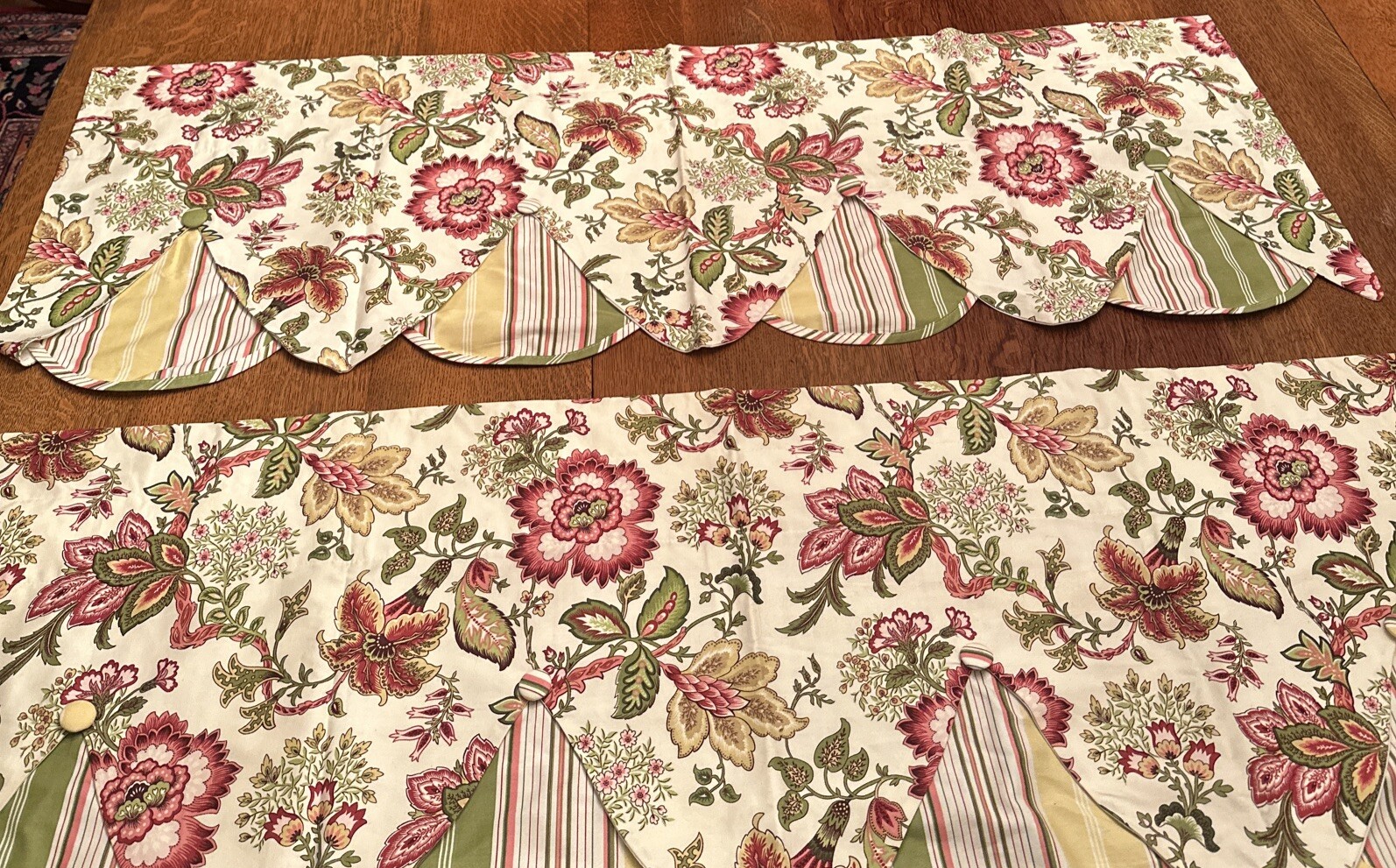 Waverly Valance Navarra Raspberry Floral Striped Tiered Rod Pocket 54”x 18.5”