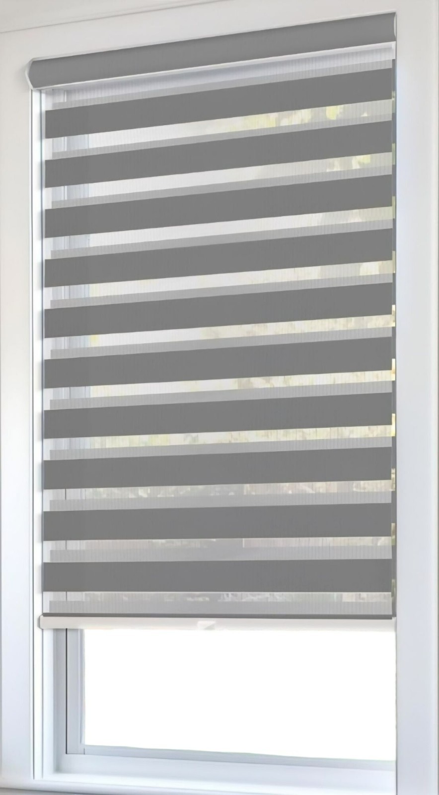 Chicology 34″W X 72″H Cordless Zebra Blinds Basic Slate Dual Layer Roller Shade