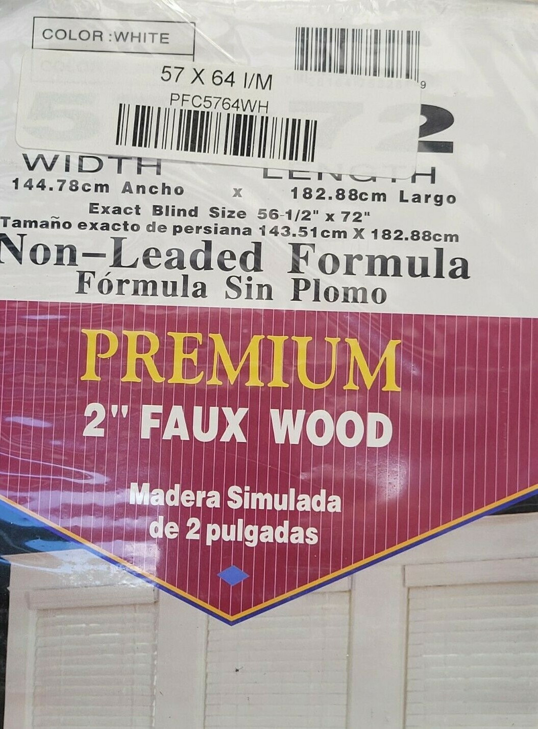 LOTUS & WINDOWARE Premium 2″ FAUX WOOD White 57″ x 64 NonLead Formula Free Ship!